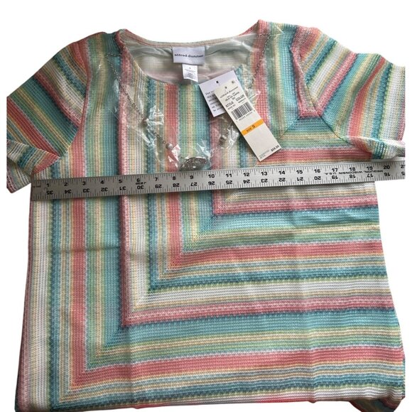 Alfred Dunner Isle Of Capri Striped Knit Top With Necklace S Multicolor - Picture 7 of 8